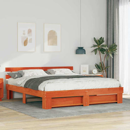 vidaXL Bed Frame with Headboard Brown 200 x 200 cm Solid Pine Wood