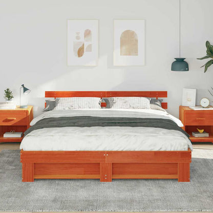 vidaXL Bed Frame with Headboard Brown 200 x 200 cm Solid Pine Wood
