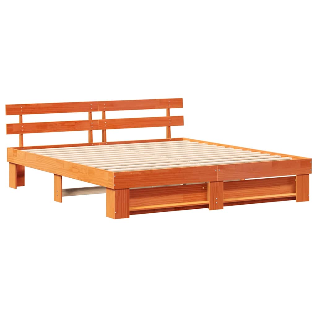 vidaXL Bed Frame with Headboard Brown 200 x 200 cm Solid Pine Wood