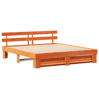 vidaXL Bed Frame with Headboard Brown 200 x 200 cm Solid Pine Wood