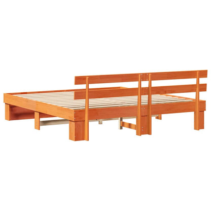 vidaXL Bed Frame with Headboard Brown 200 x 200 cm Solid Pine Wood