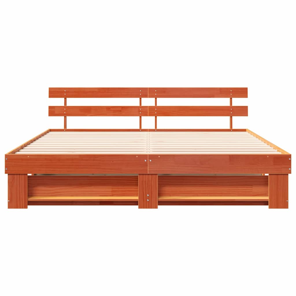 vidaXL Bed Frame with Headboard Brown 200 x 200 cm Solid Pine Wood