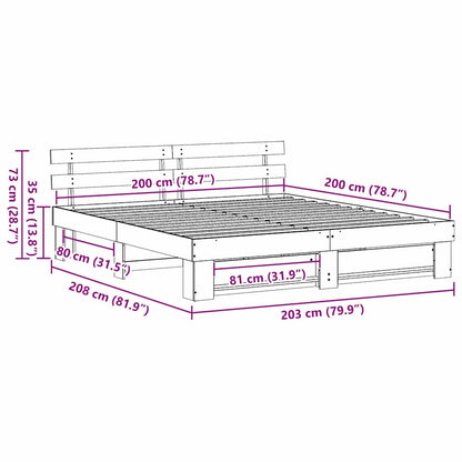vidaXL Bed Frame with Headboard Brown 200 x 200 cm Solid Pine Wood