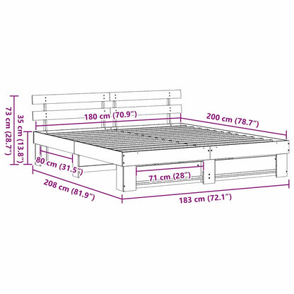 vidaXL Bed Frame with Headboard White 180 x 200 cm Solid Pine Wood