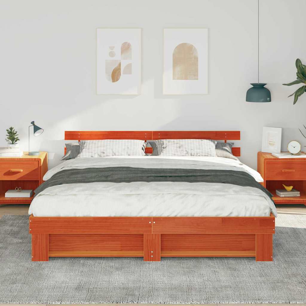 vidaXL Bed Frame with Headboard Brown 180 x 200 cm Solid Pine Wood