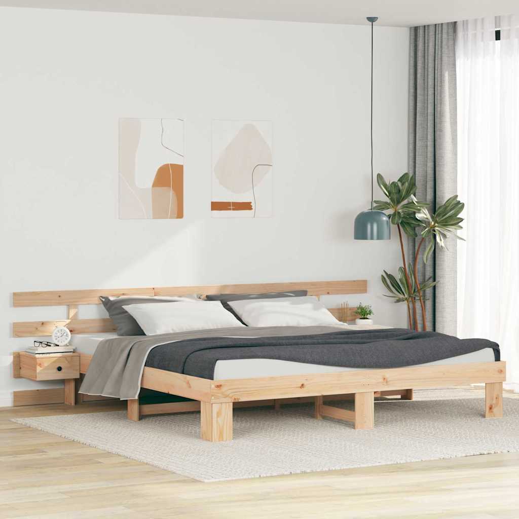 vidaXL Bed Frame with Headboard Brown 180 x 200 cm Solid Pine Wood