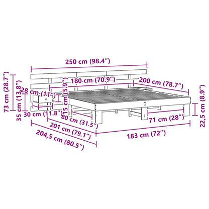 vidaXL Bed Frame with Headboard Brown 180 x 200 cm Solid Pine Wood