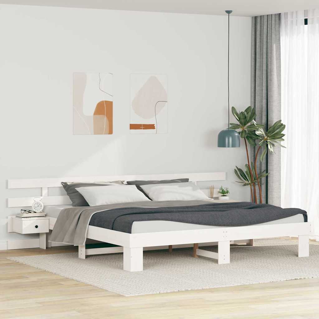 vidaXL Bed Frame with Headboard White 180 x 200 cm Solid Pine Wood