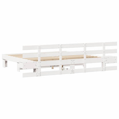 vidaXL Bed Frame with Headboard White 180 x 200 cm Solid Pine Wood