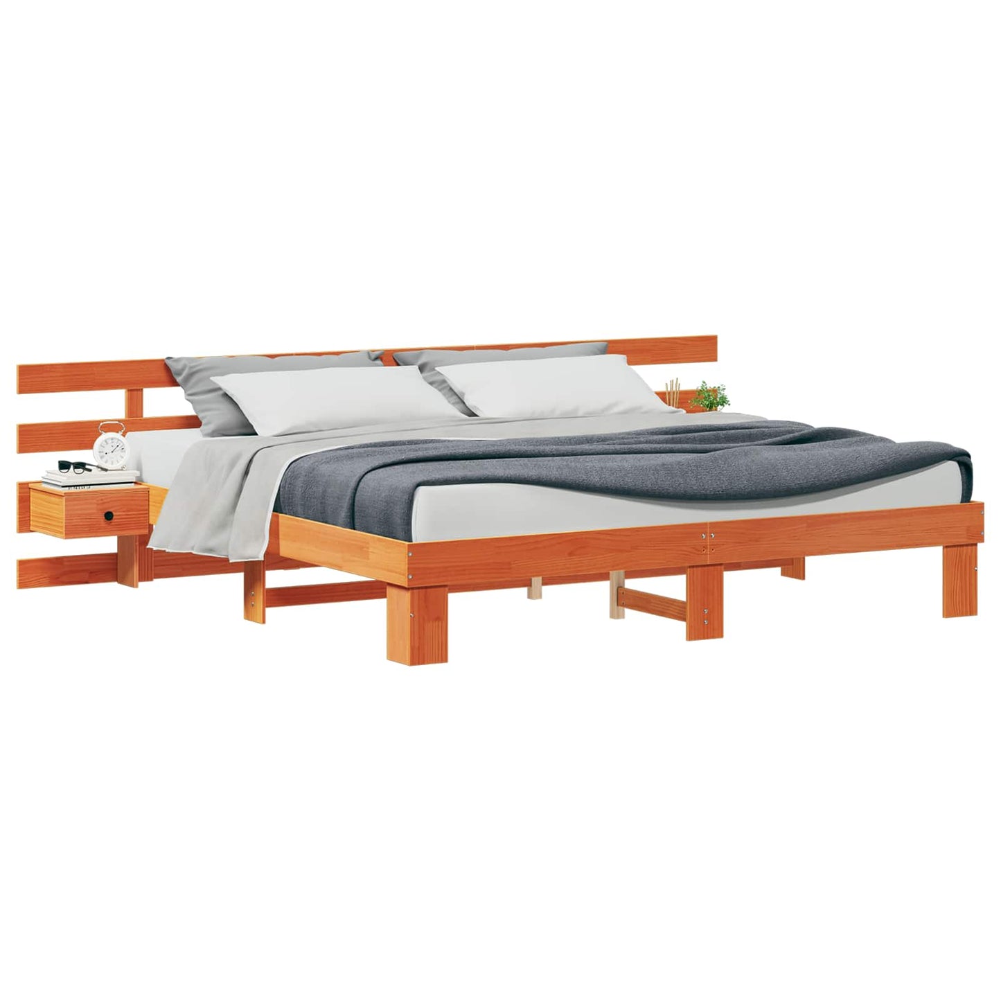 vidaXL Bed Frame with Headboard Brown 180 x 200 cm Solid Pine Wood