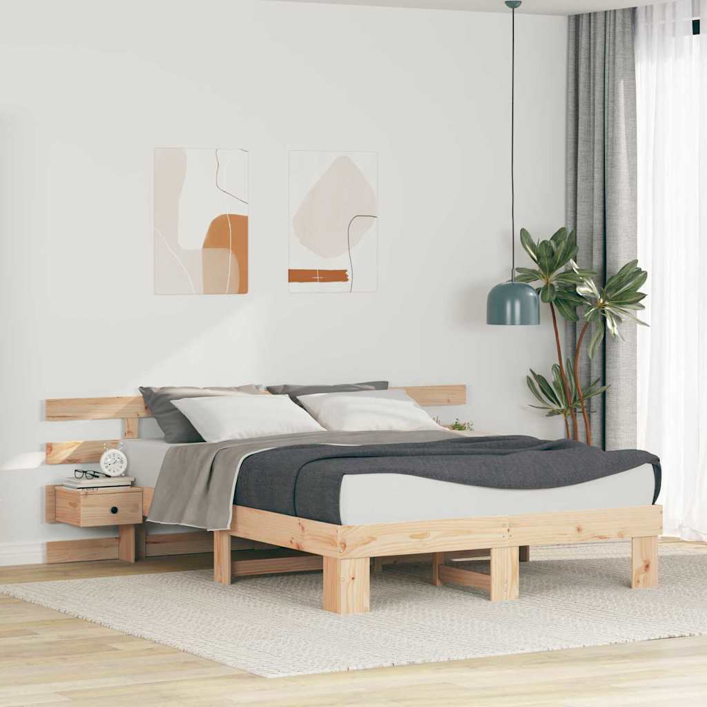 vidaXL Bed Frame with Headboard Brown 160 x 200 cm Solid Pine Wood