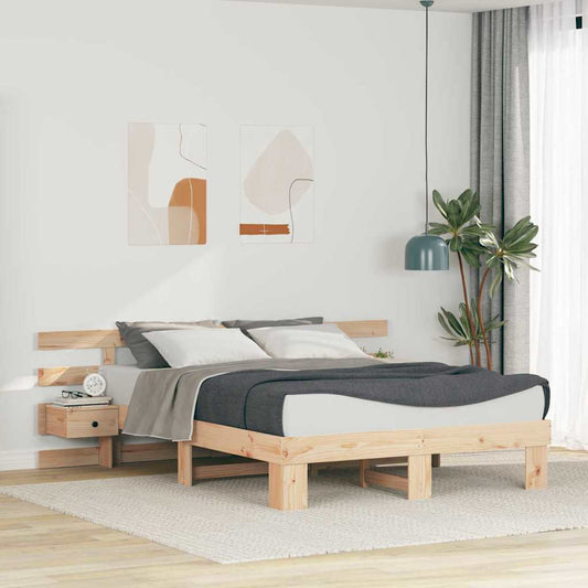 vidaXL Bed Frame with Headboard Brown 160 x 200 cm Solid Pine Wood