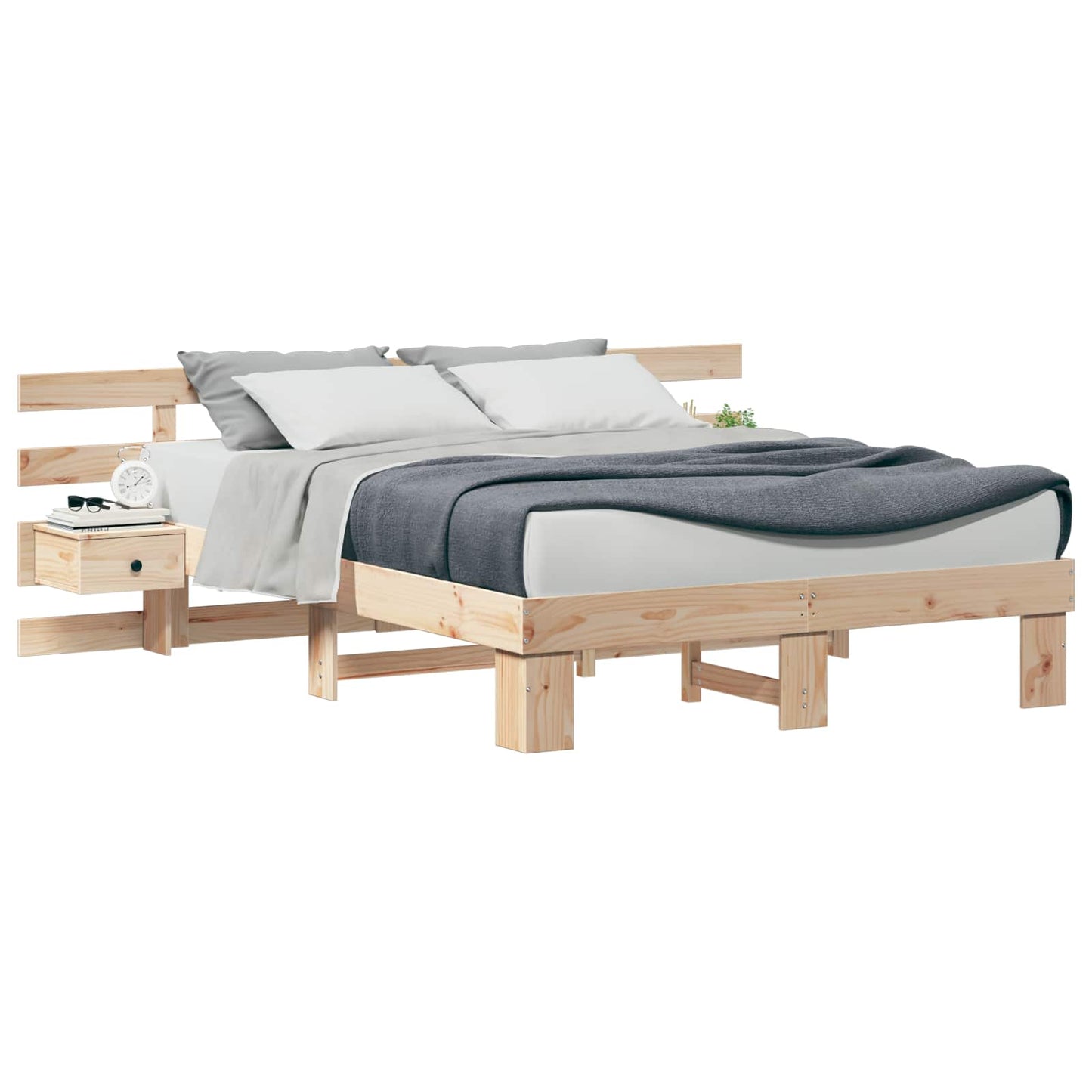 vidaXL Bed Frame with Headboard Brown 160 x 200 cm Solid Pine Wood