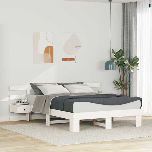 vidaXL Bed Frame with Headboard White 160 x 200 cm Solid Pine Wood