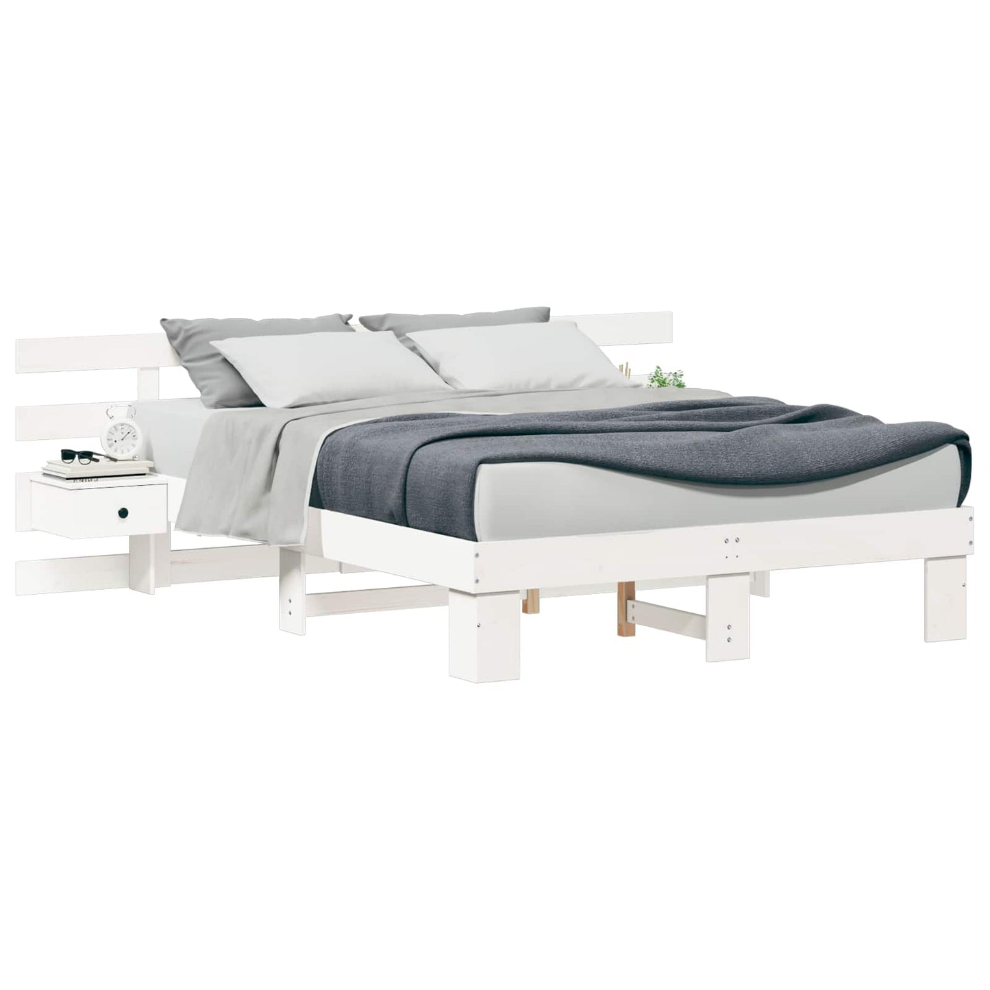 vidaXL Bed Frame with Headboard White 160 x 200 cm Solid Pine Wood