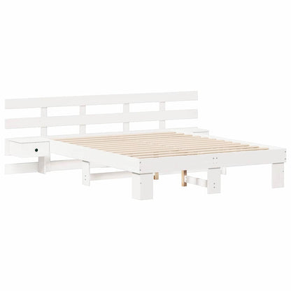 vidaXL Bed Frame with Headboard White 160 x 200 cm Solid Pine Wood