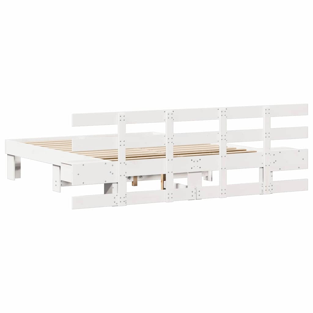 vidaXL Bed Frame with Headboard White 160 x 200 cm Solid Pine Wood
