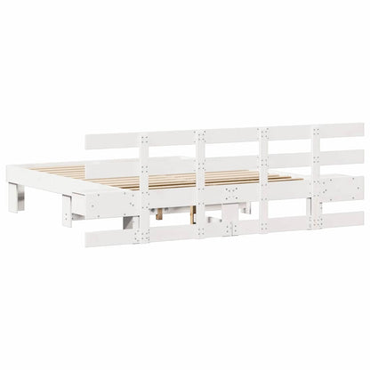 vidaXL Bed Frame with Headboard White 160 x 200 cm Solid Pine Wood