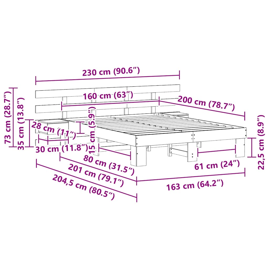 vidaXL Bed Frame with Headboard White 160 x 200 cm Solid Pine Wood