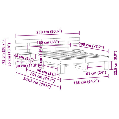 vidaXL Bed Frame with Headboard White 160 x 200 cm Solid Pine Wood