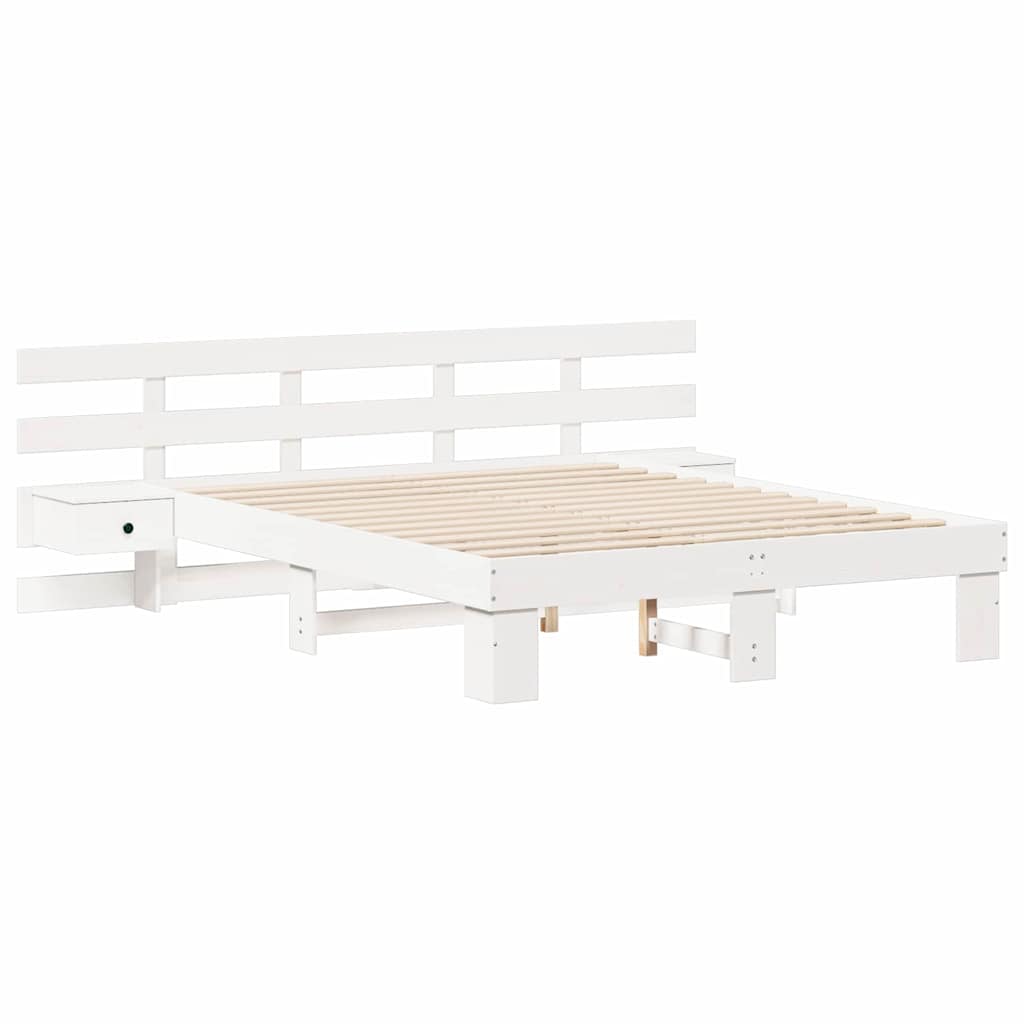 vidaXL Bed Frame with Headboard White 150 x 200 cm Solid Pine Wood