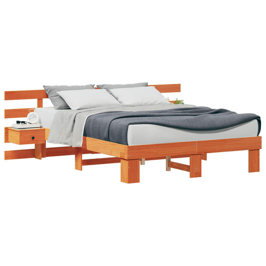 vidaXL Bed Frame with Headboard Brown 150 x 200 cm Solid Pine Wood