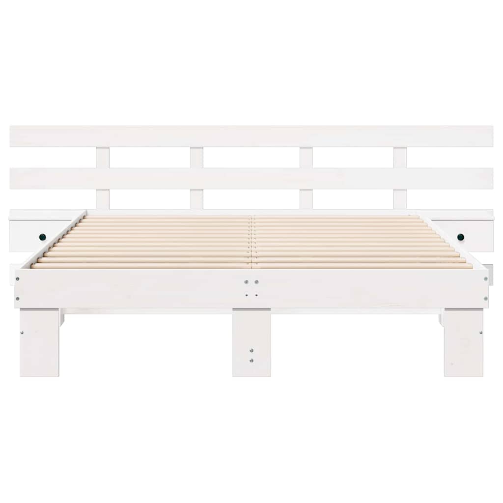 vidaXL Bed Frame with Headboard White 140 x 200 cm Solid Pine Wood