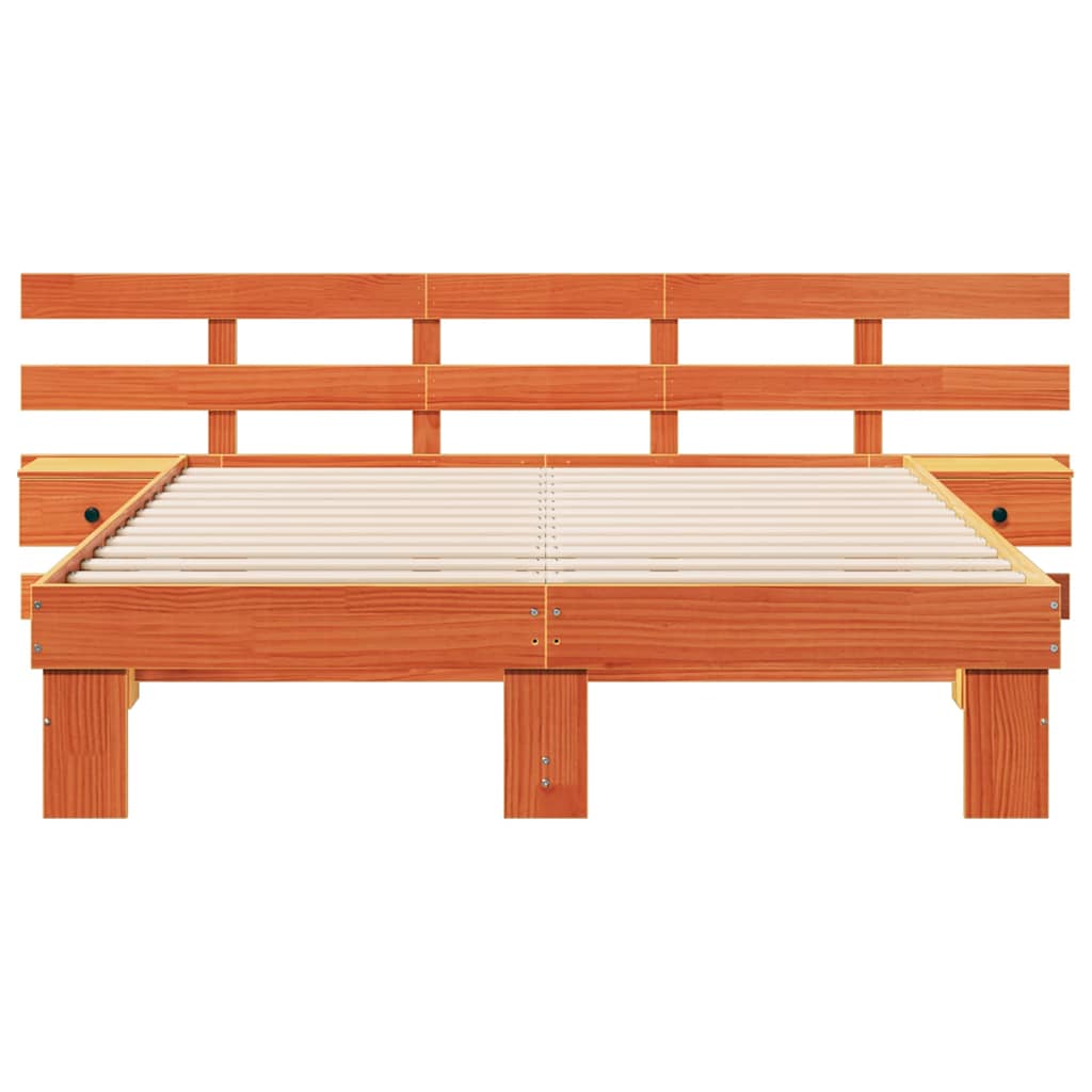 vidaXL Bed Frame with Headboard Brown 140 x 200 cm Solid Pine Wood