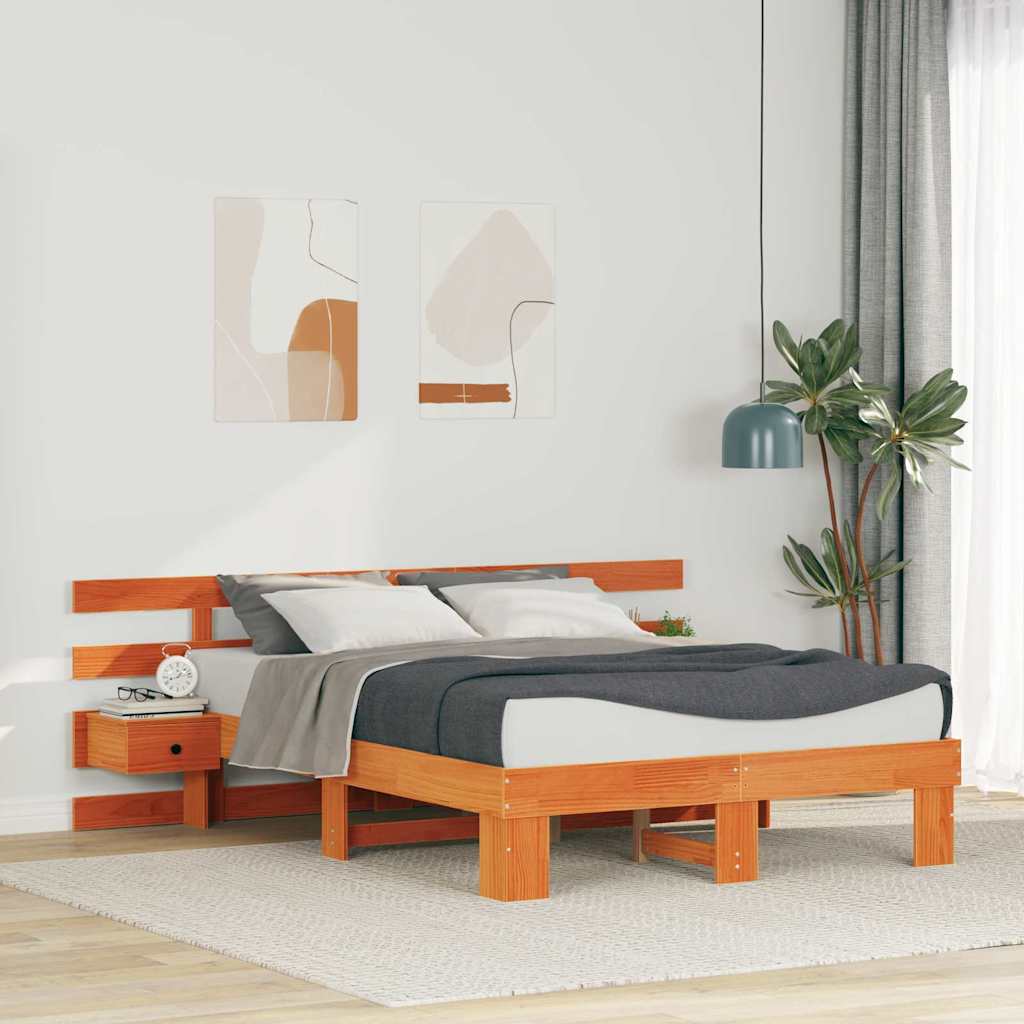 vidaXL Bed Frame with Headboard Brown 120 x 200 cm Solid Pine Wood