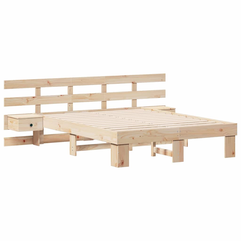 vidaXL Bed Frame with Headboard Brown 140 x 190 cm Solid Pine Wood