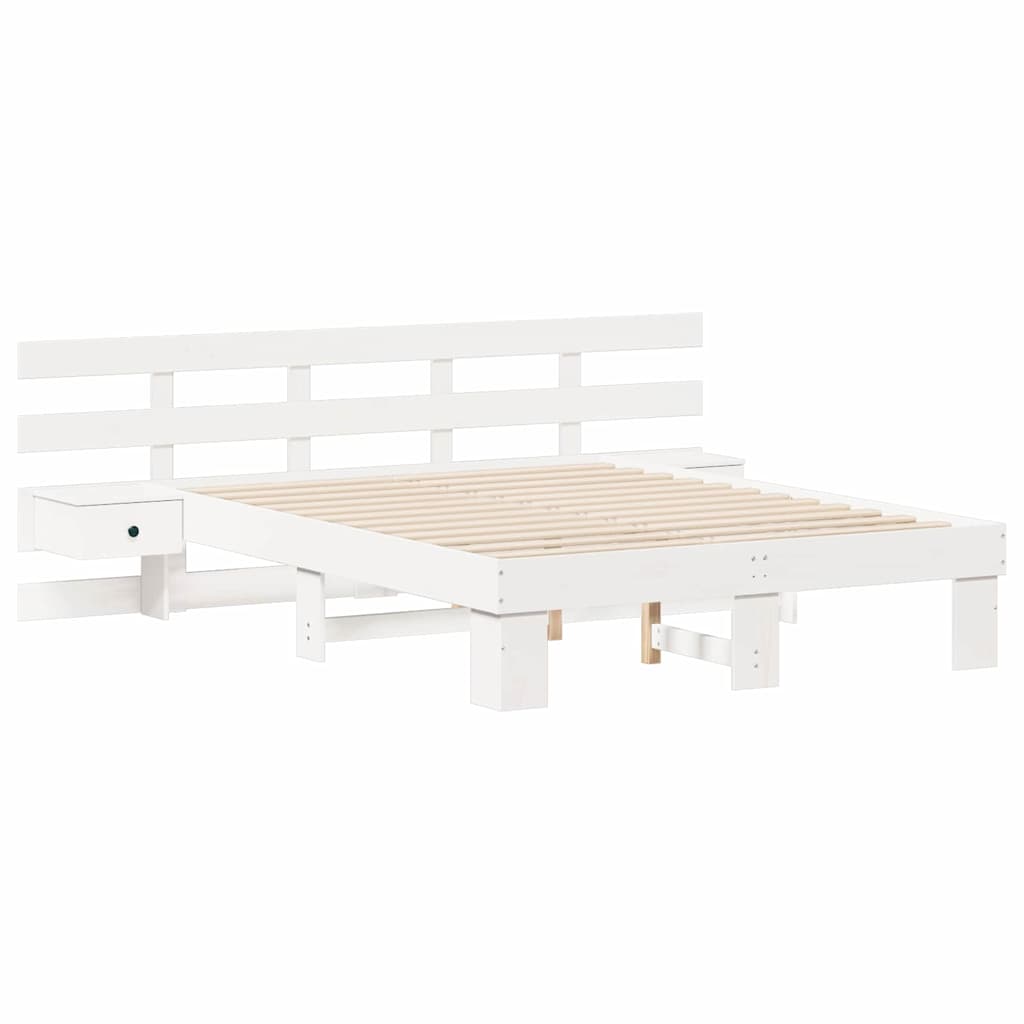 vidaXL Bed Frame with Headboard White 140 x 190 cm Solid Pine Wood