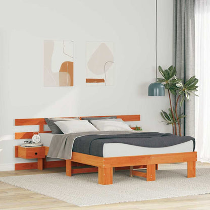 vidaXL Bed Frame with Headboard Brown 140 x 190 cm Solid Pine Wood