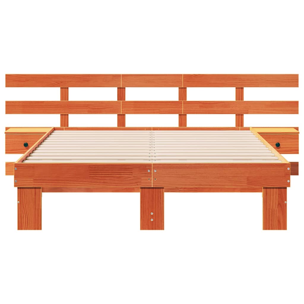 vidaXL Bed Frame with Headboard Brown 140 x 190 cm Solid Pine Wood