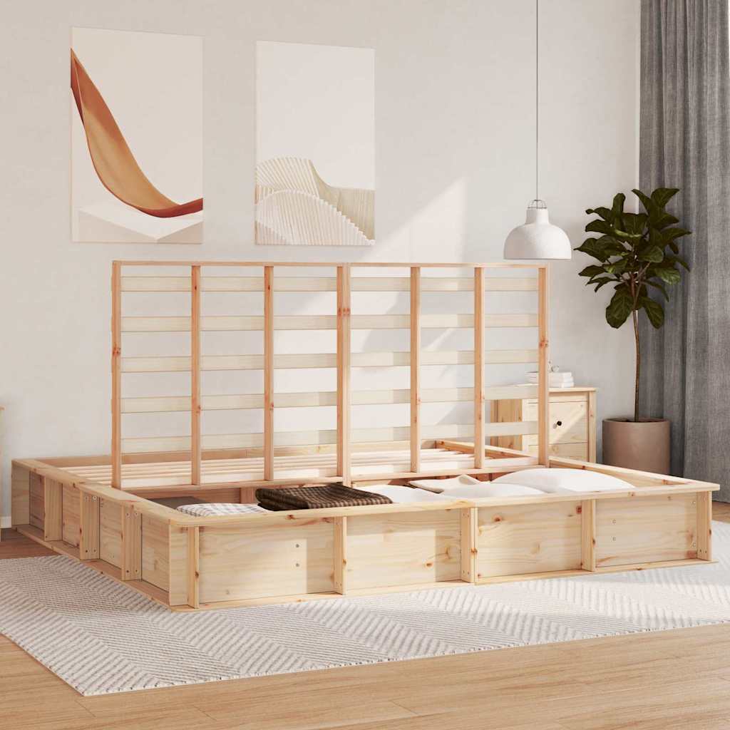vidaXL Bed Frame Brown 200 x 200 cm Solid Pine Wood