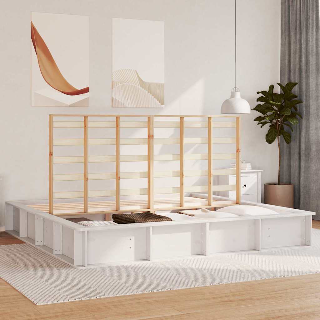 vidaXL Bed Frame White 200 x 200 cm Solid Pine Wood