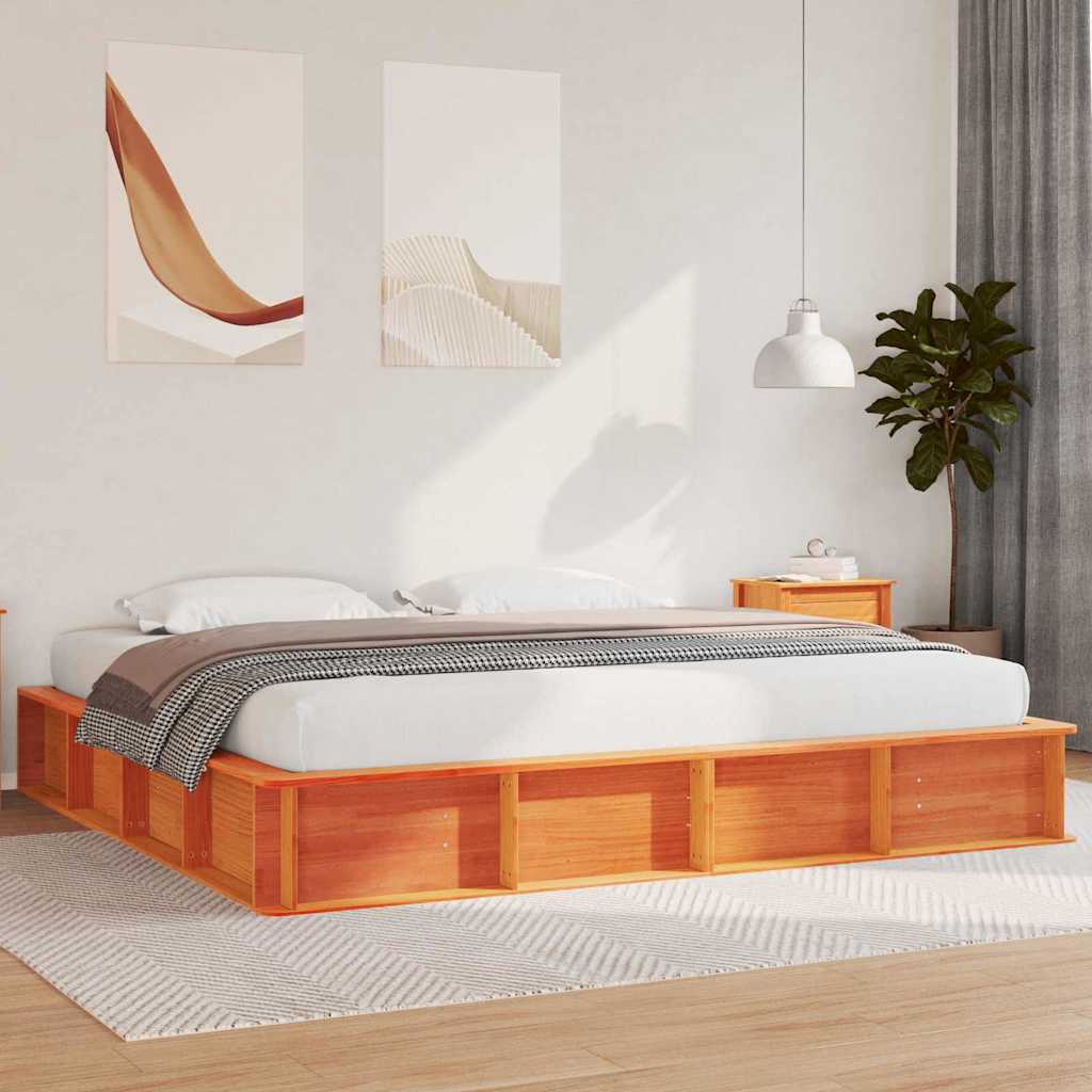 vidaXL Bed Frame Wax Brown 200 x 200 cm Solid Pine Wood