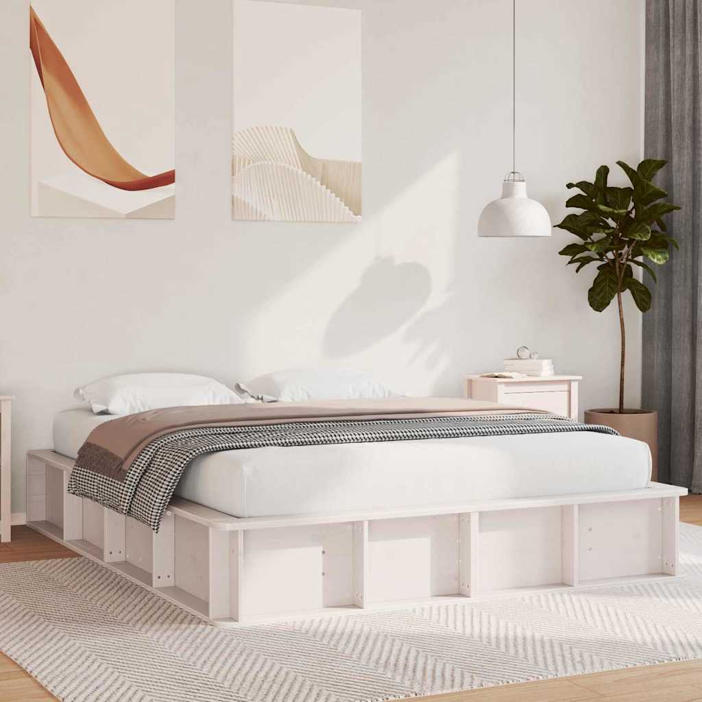 vidaXL Bed Frame White 160 x 200 cm Solid Pine Wood