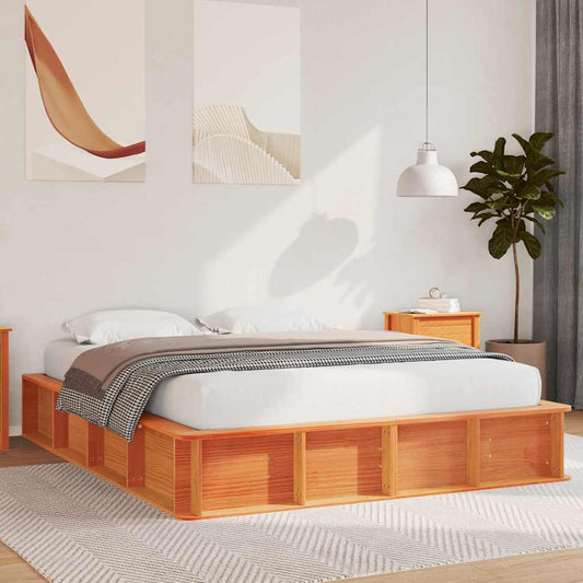 vidaXL Bed Frame Wax Brown 160 x 200 cm Solid Pine Wood