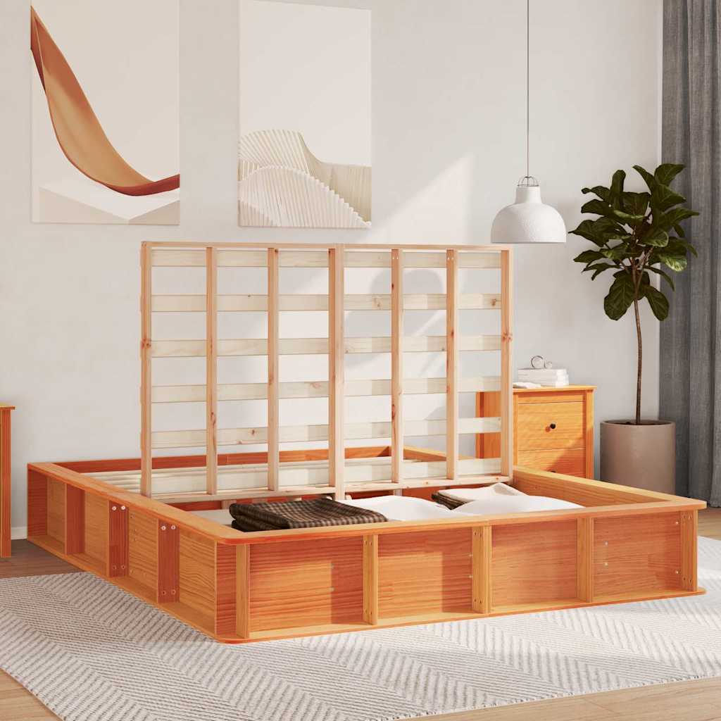 vidaXL Bed Frame Wax Brown 160 x 200 cm Solid Pine Wood