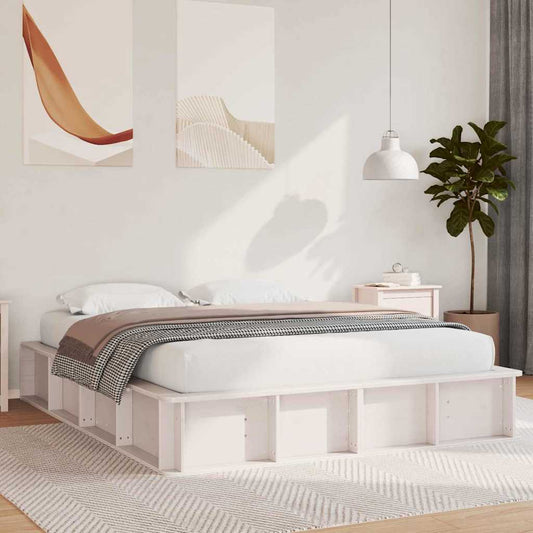 vidaXL Bed Frame White 150 x 200 cm Solid Pine Wood