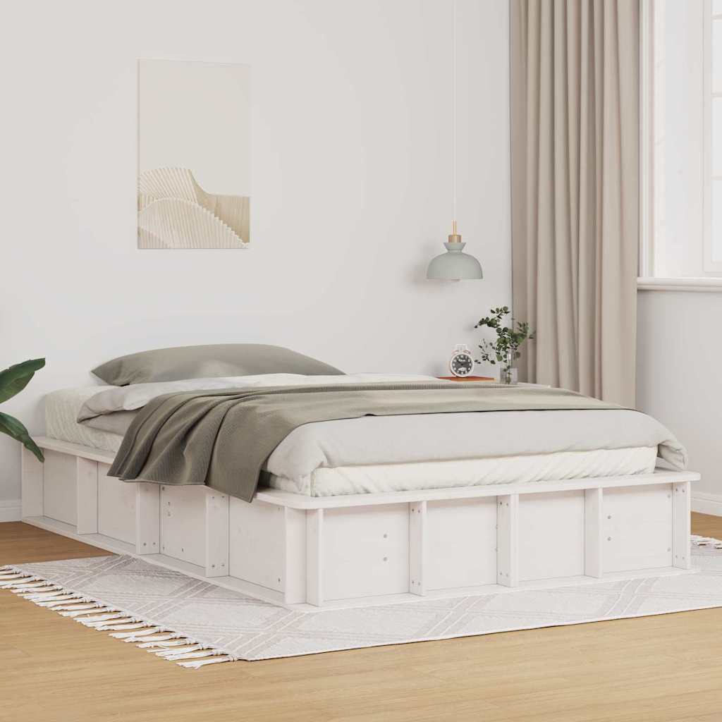 vidaXL Bed Frame White 140 x 200 cm Solid Pine Wood