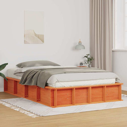vidaXL Bed Frame Wax Brown 135 x 190 cm Solid Pine Wood