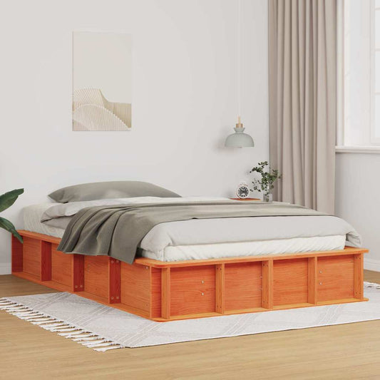 vidaXL Bed Frame Wax Brown 135 x 190 cm Solid Pine Wood
