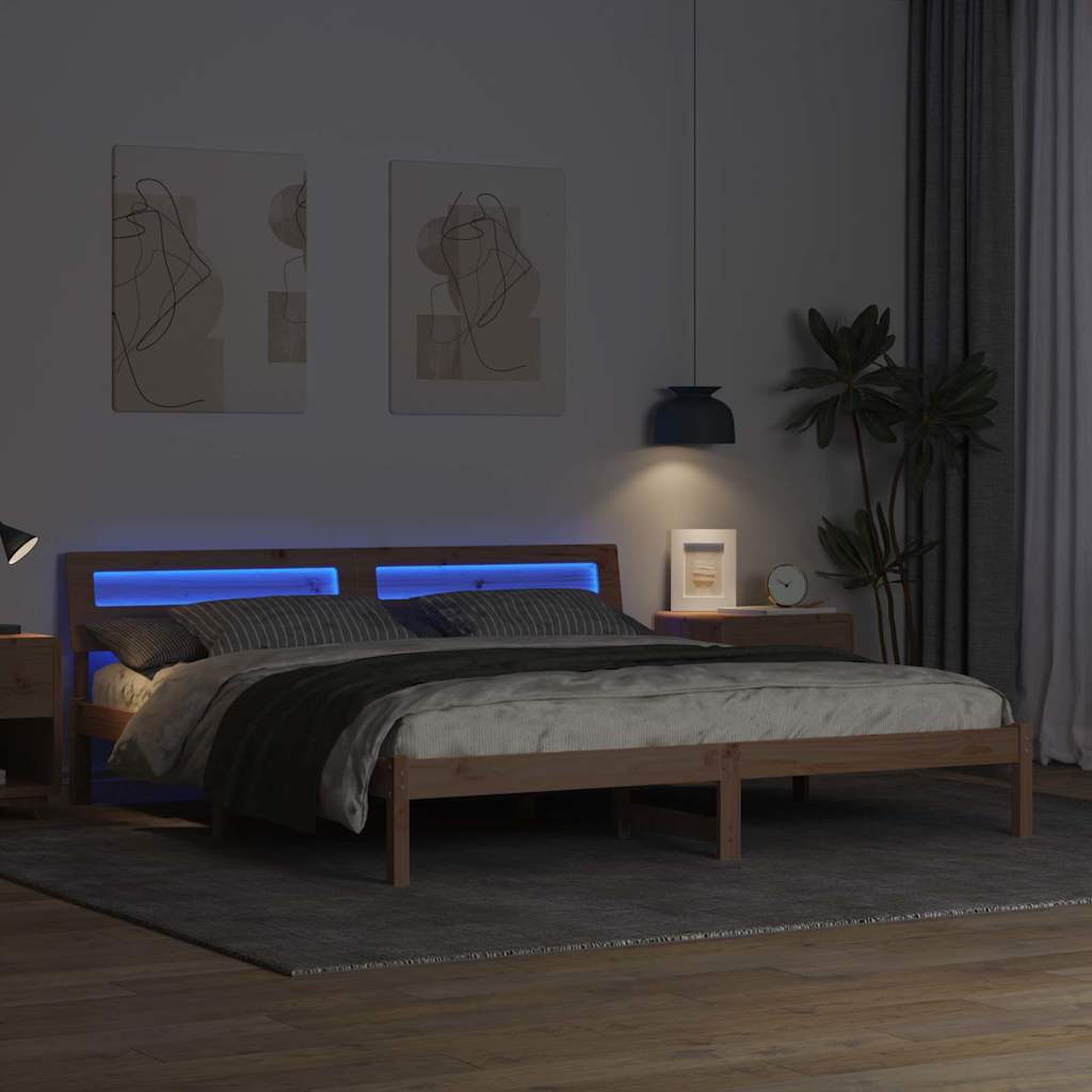 vidaXL Bed Frame with Headboard Brown 200 x 200 cm Solid Pine Wood