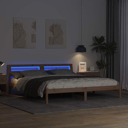 vidaXL Bed Frame with Headboard Brown 200 x 200 cm Solid Pine Wood