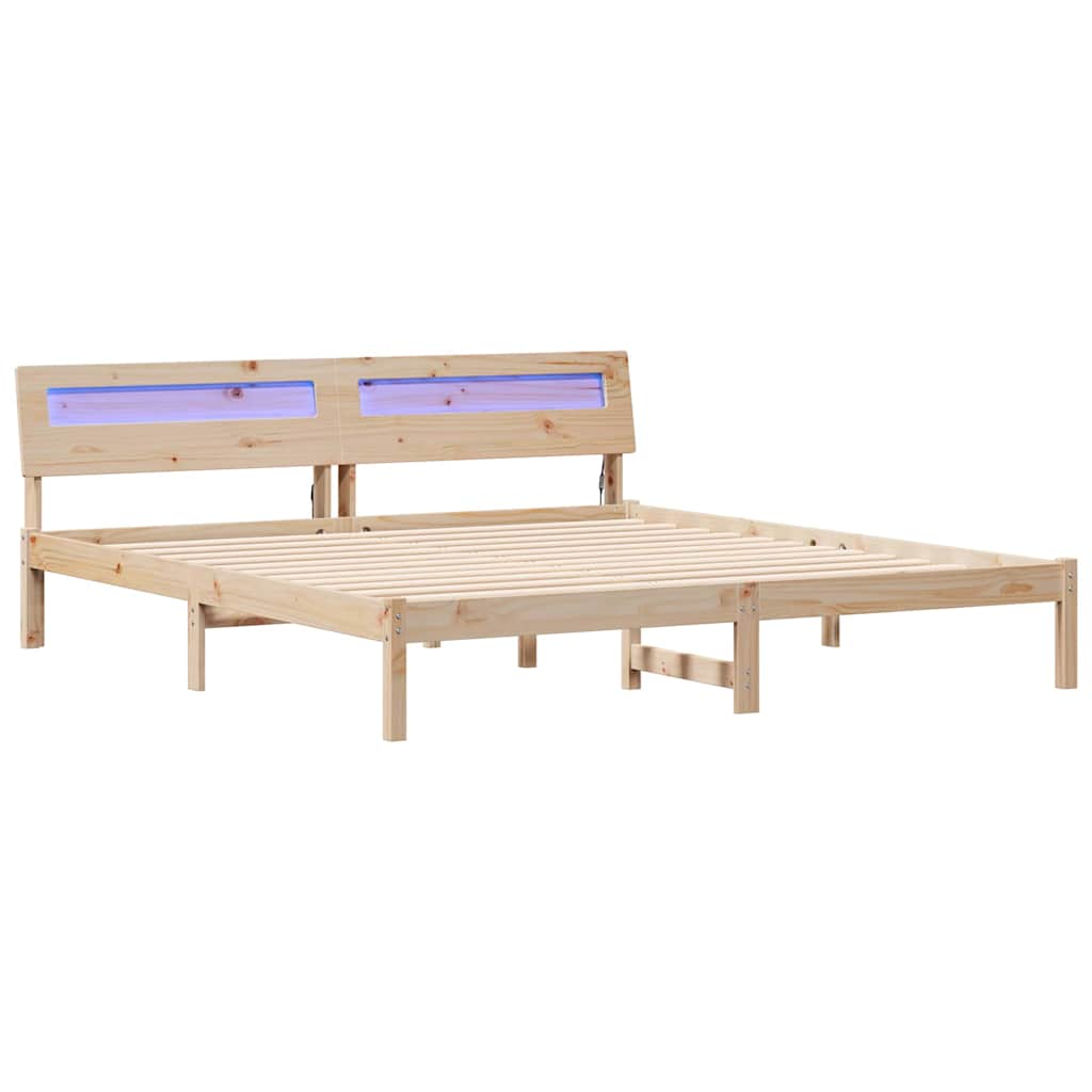 vidaXL Bed Frame with Headboard Brown 200 x 200 cm Solid Pine Wood