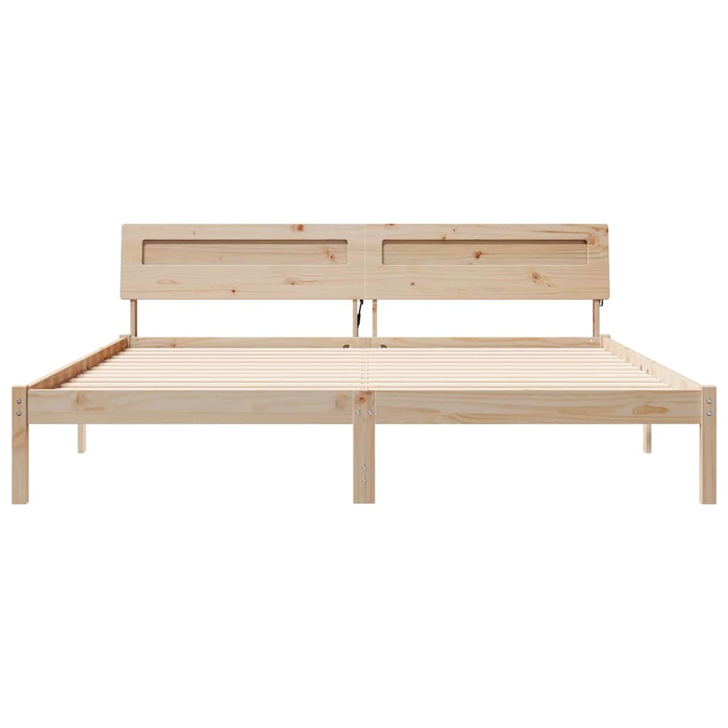 vidaXL Bed Frame with Headboard Brown 200 x 200 cm Solid Pine Wood