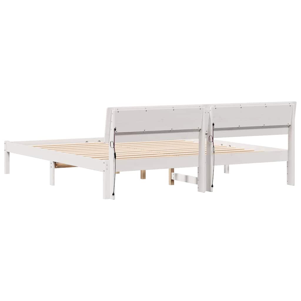 vidaXL Bed Frame with Headboard White 200 x 200 cm Solid Pine Wood