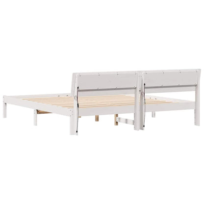 vidaXL Bed Frame with Headboard White 200 x 200 cm Solid Pine Wood