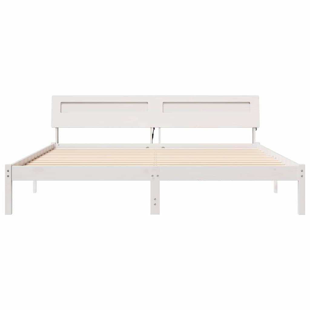 vidaXL Bed Frame with Headboard White 200 x 200 cm Solid Pine Wood